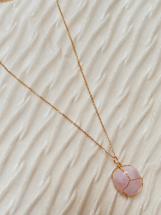Rose Quartz Gold Necklace