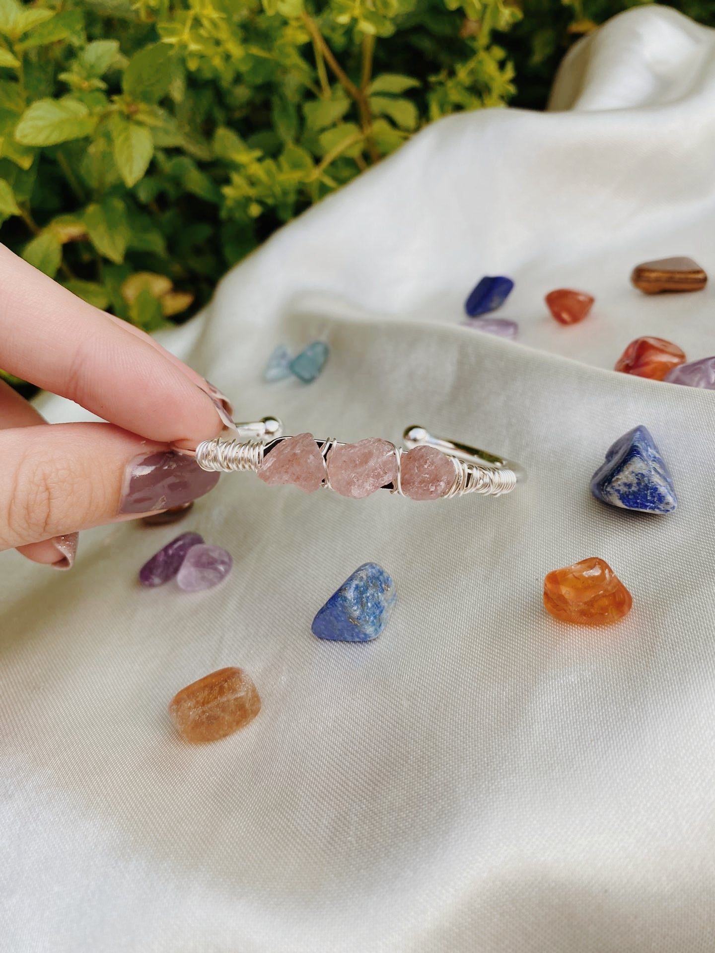 Strawberry Quartz silver bracelet