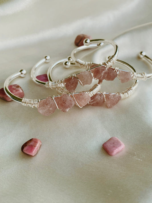 Strawberry Quartz silver bracelet